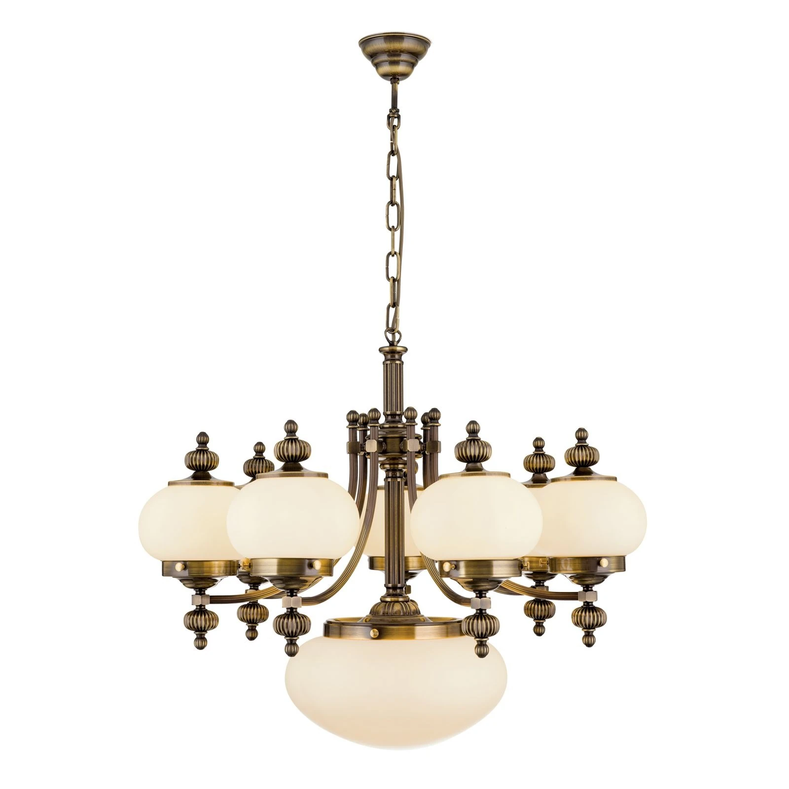 Luster WIENER NOSTALGIE, 7+1 izvora svetla, nagore, antik mesing, šampanj mat staklo - 4
