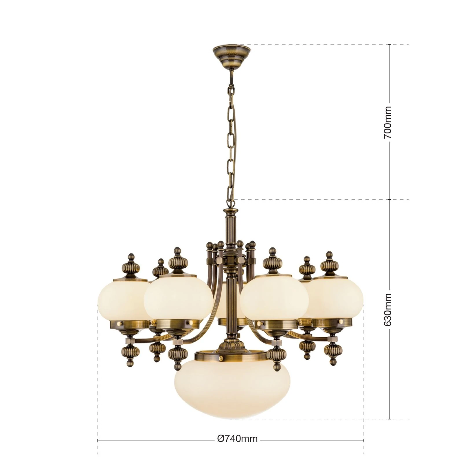 Luster WIENER NOSTALGIE, 7+1 izvora svetla, nagore, antik mesing, šampanj mat staklo - 7