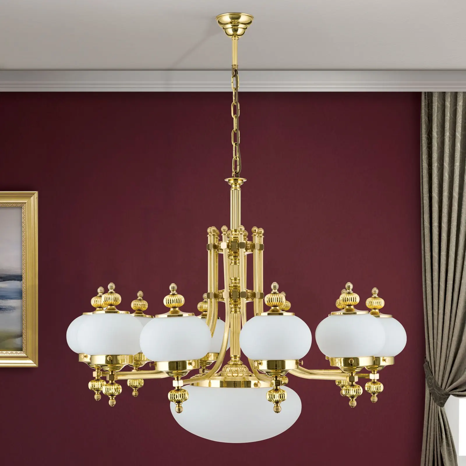 Luster WIENER NOSTALGIE, 10+1 izvor svetla, sjajni mesing, sa opal mat staklom, usmeren nagore - 3