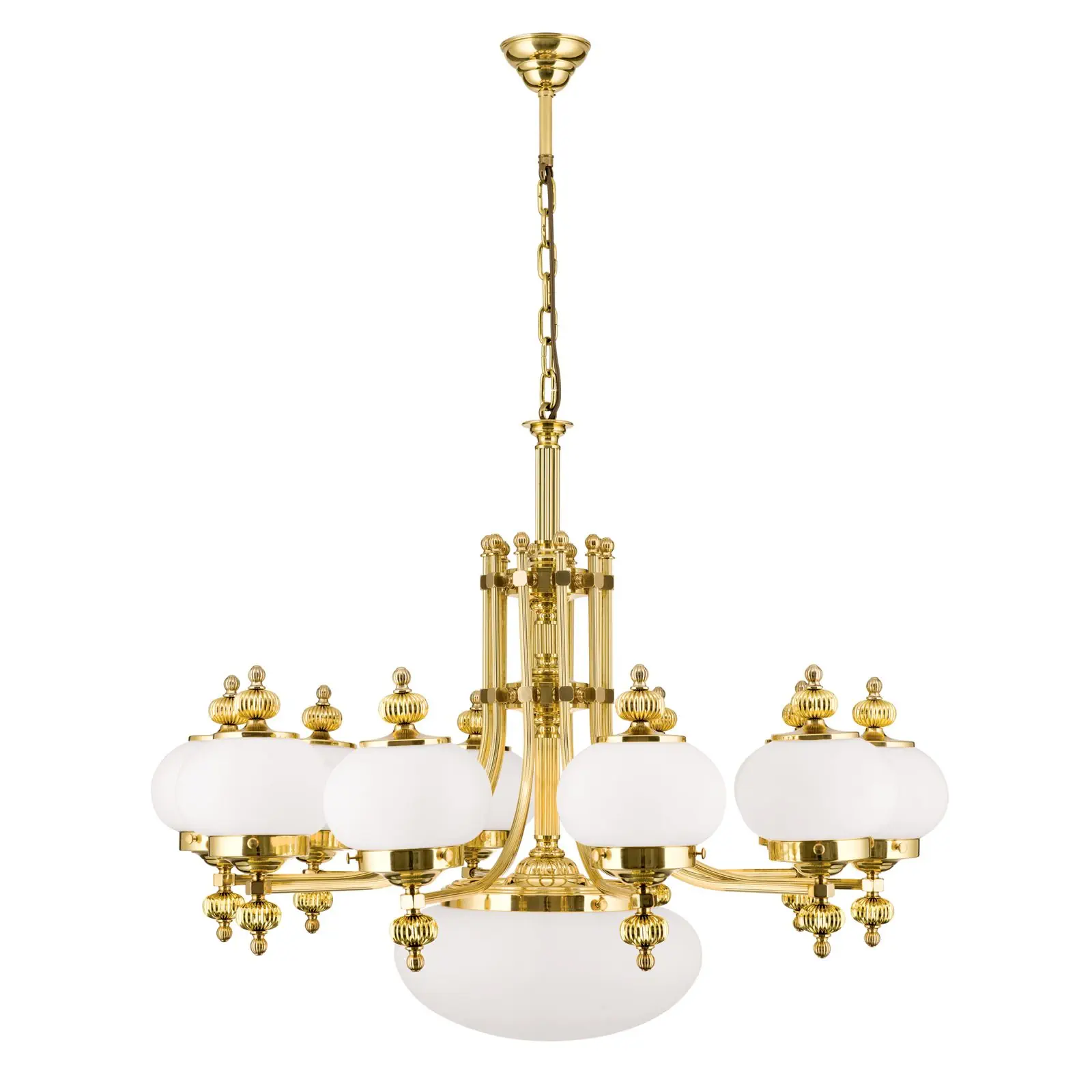 Luster WIENER NOSTALGIE, 10+1 izvor svetla, sjajni mesing, sa opal mat staklom, usmeren nagore - 4