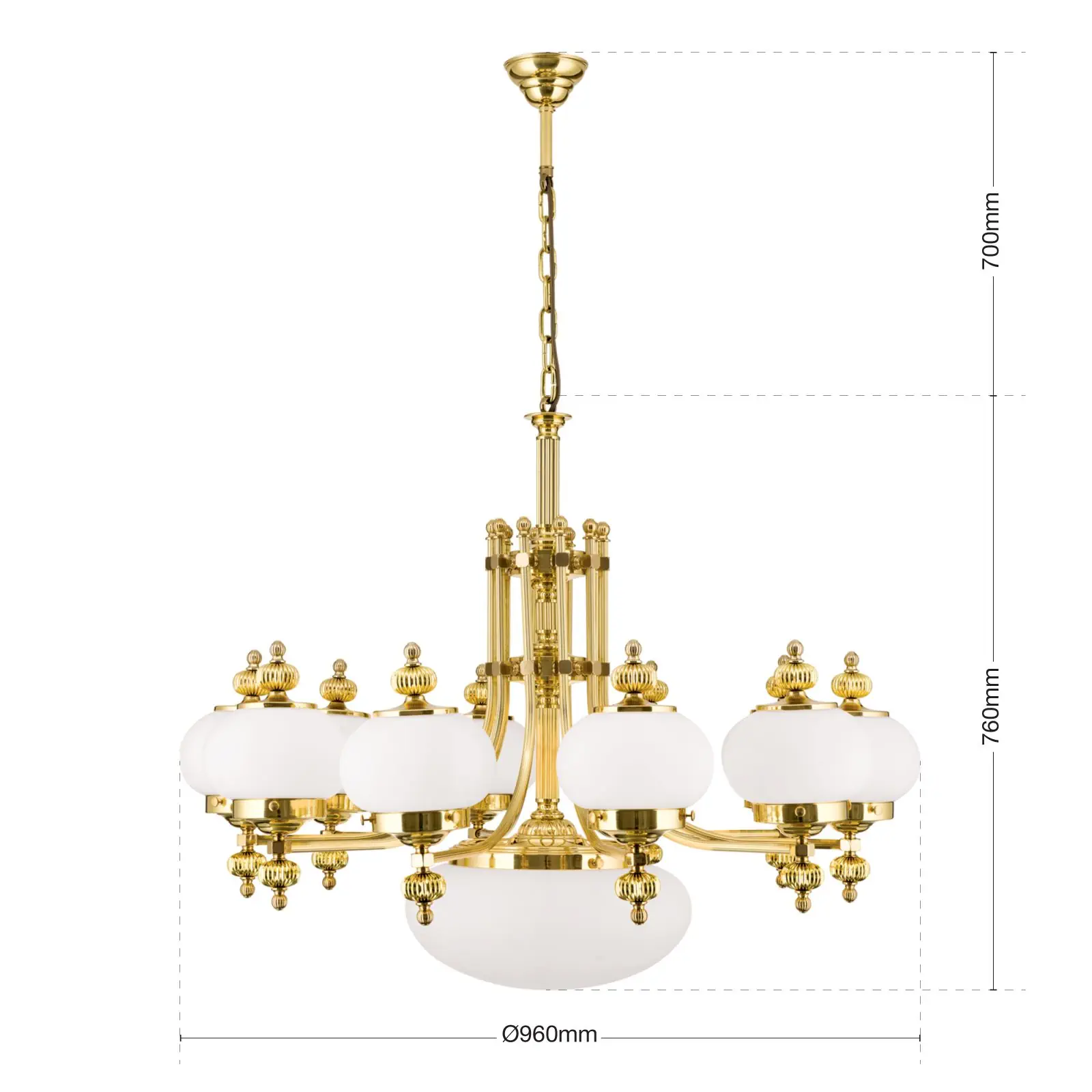 Luster WIENER NOSTALGIE, 10+1 izvor svetla, sjajni mesing, sa opal mat staklom, usmeren nagore - 7