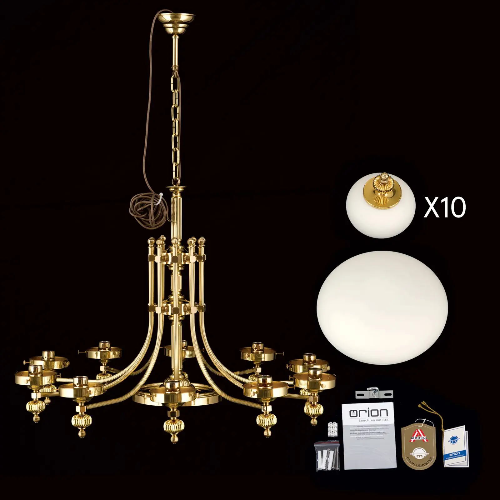 Luster WIENER NOSTALGIE, 10+1 izvor svetla, sjajni mesing, sa opal mat staklom, usmeren nagore - 8