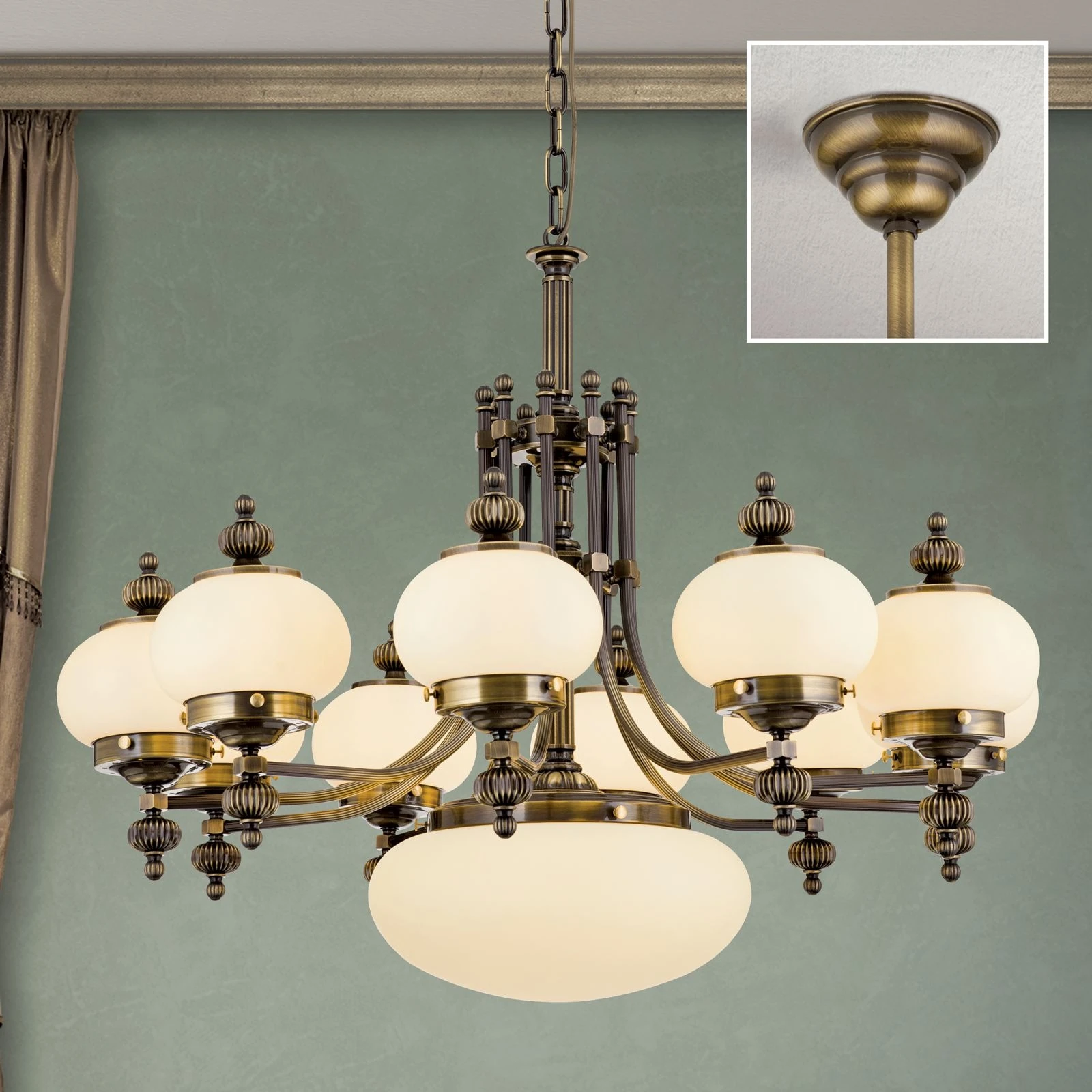 Luster WIENER NOSTALGIE, 10+1 izvora svetla, nagore, sjajni mesing, šampanj mat abažuri - 2