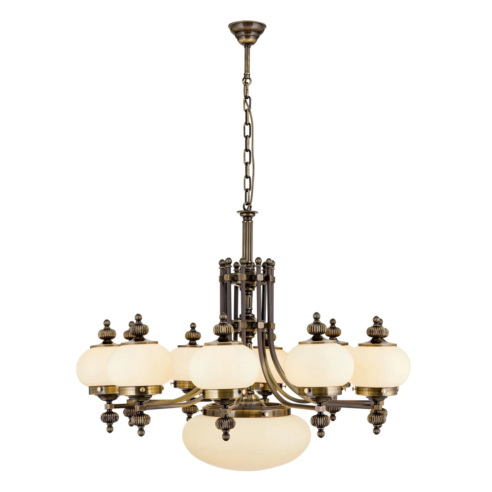 Luster WIENER NOSTALGIE, 10+1 izvora svetla, nagore, sjajni mesing, šampanj mat abažuri - 4