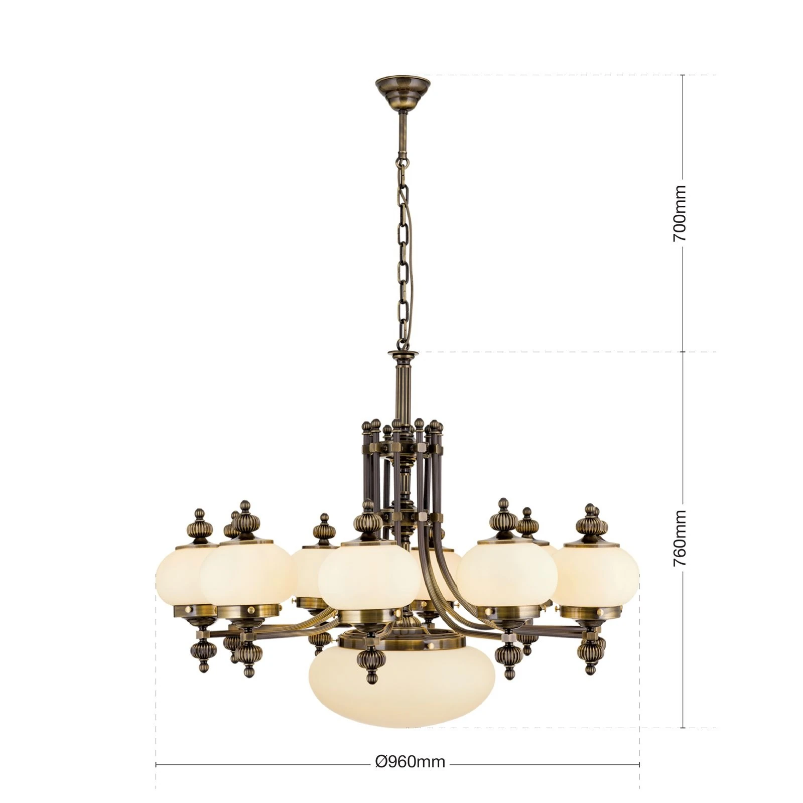 Luster WIENER NOSTALGIE, 10+1 izvora svetla, nagore, sjajni mesing, šampanj mat abažuri - 7