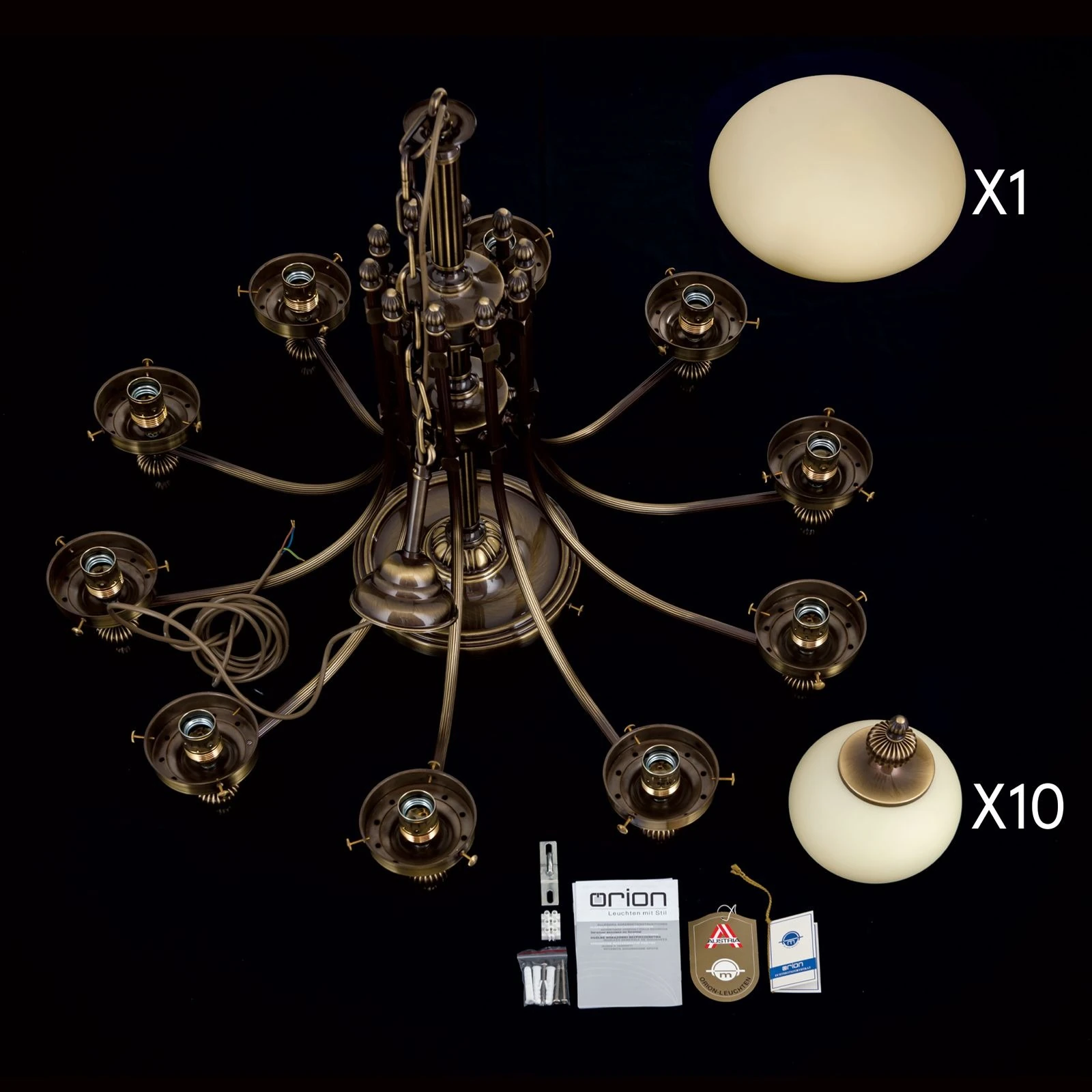 Luster WIENER NOSTALGIE, 10+1 izvora svetla, nagore, sjajni mesing, šampanj mat abažuri - 8