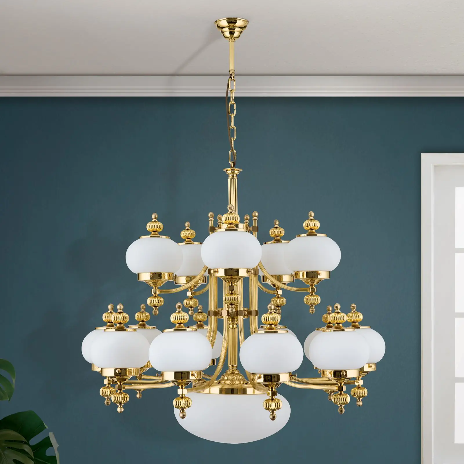 Luster WIENER NOSTALGIE, 16 izvora svetla, sjajni mesing, sa opal mat staklom, usmeren nagore - 3