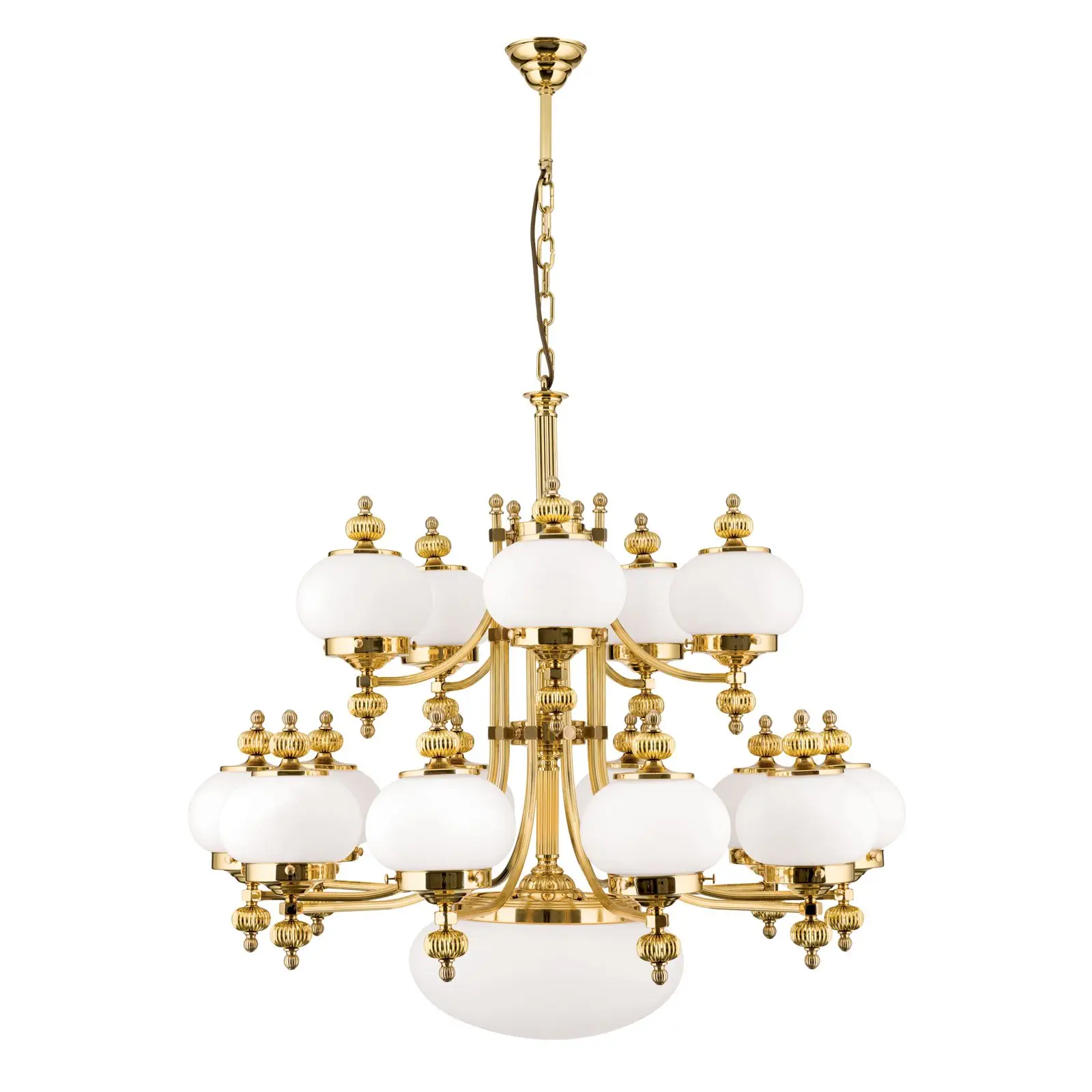 Luster WIENER NOSTALGIE, 16 izvora svetla, sjajni mesing, sa opal mat staklom, usmeren nagore - 4