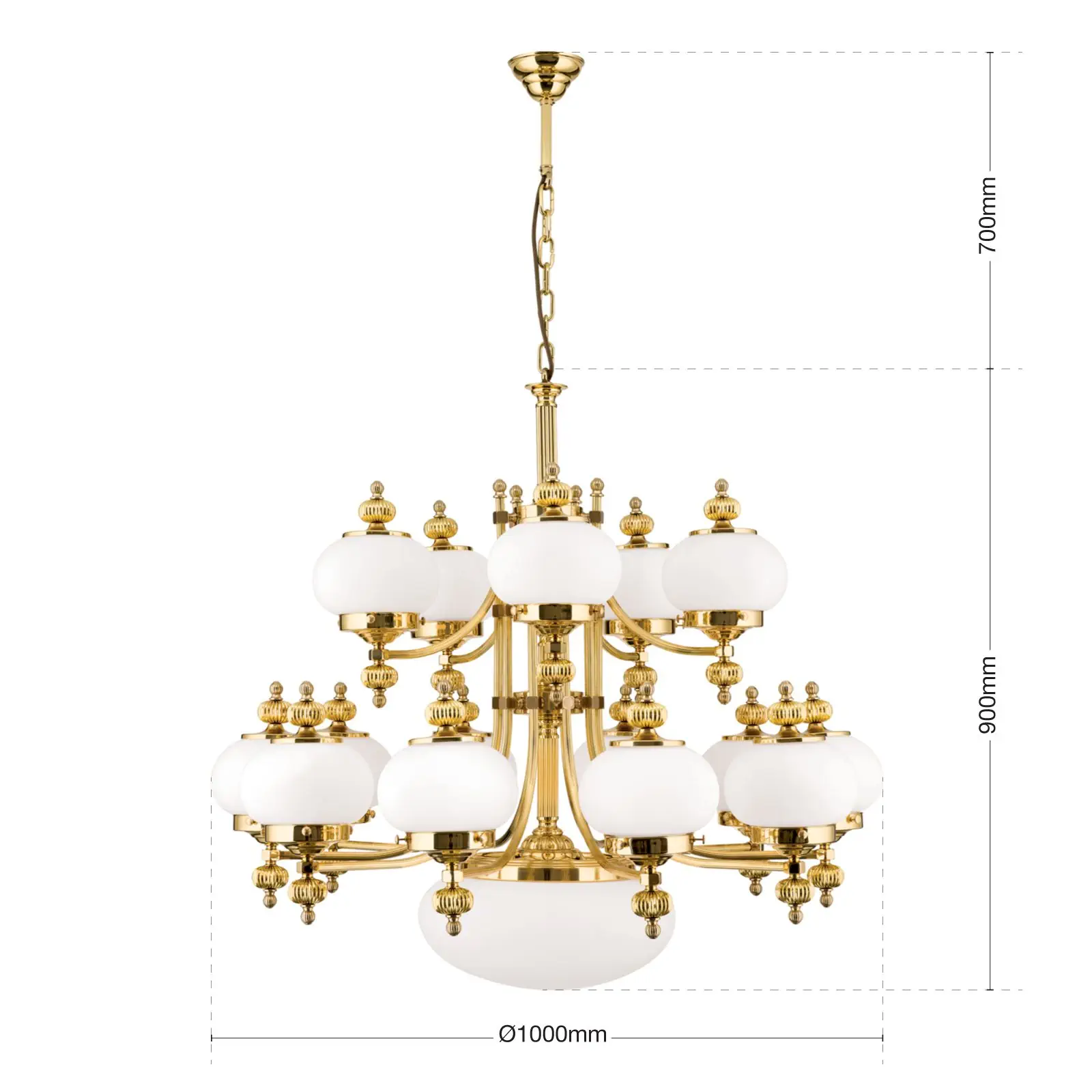 Luster WIENER NOSTALGIE, 16 izvora svetla, sjajni mesing, sa opal mat staklom, usmeren nagore - 7