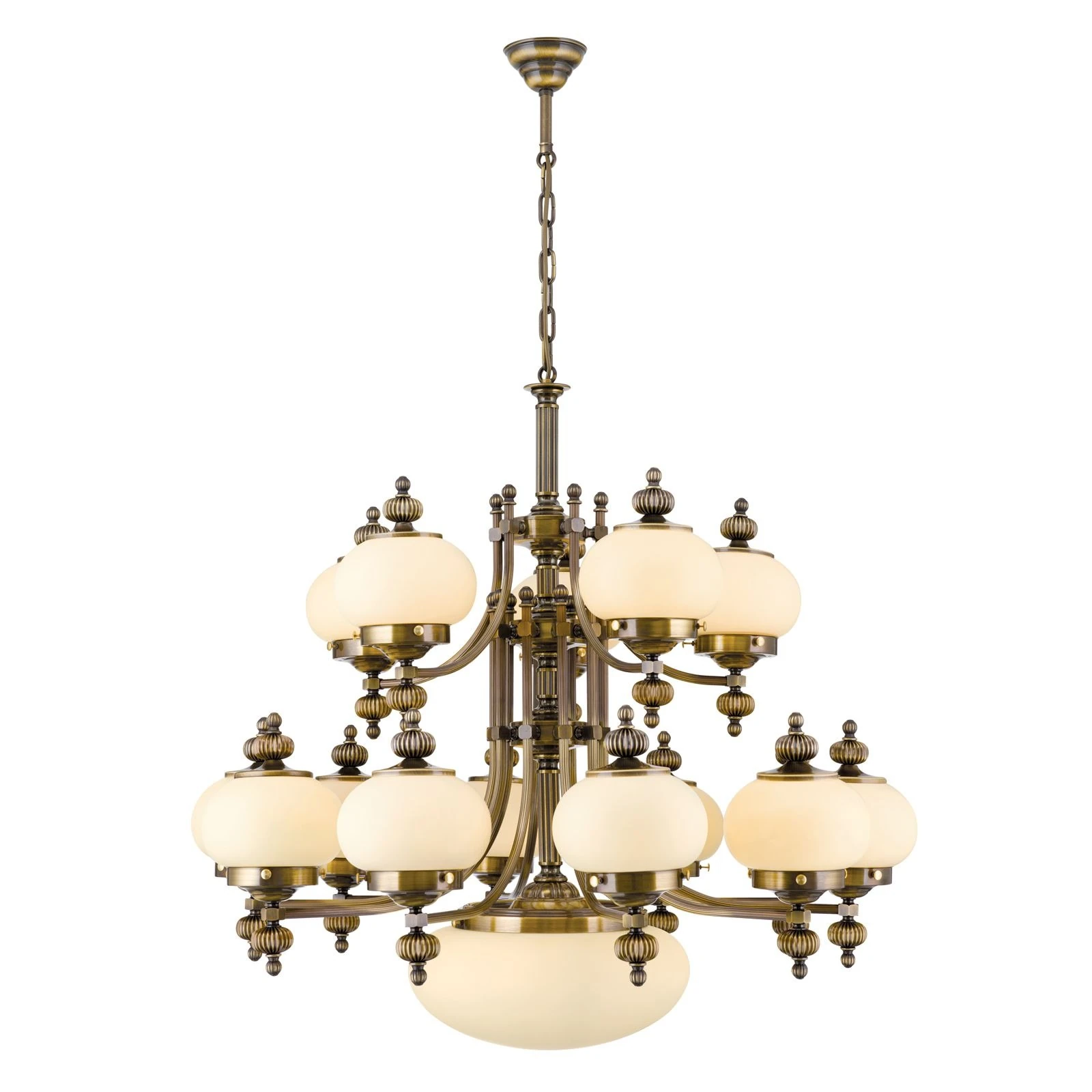 Luster WIENER NOSTALGIE, 10+5+1 izvora svetla, nagore, antik mesing, šampanj mat staklo - 4