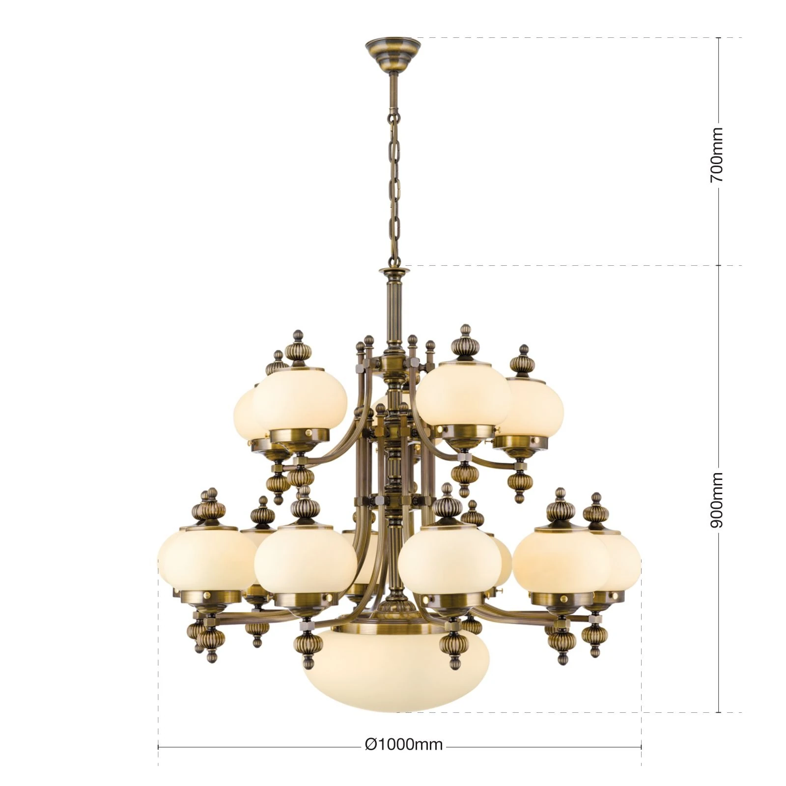 Luster WIENER NOSTALGIE, 10+5+1 izvora svetla, nagore, antik mesing, šampanj mat staklo - 7