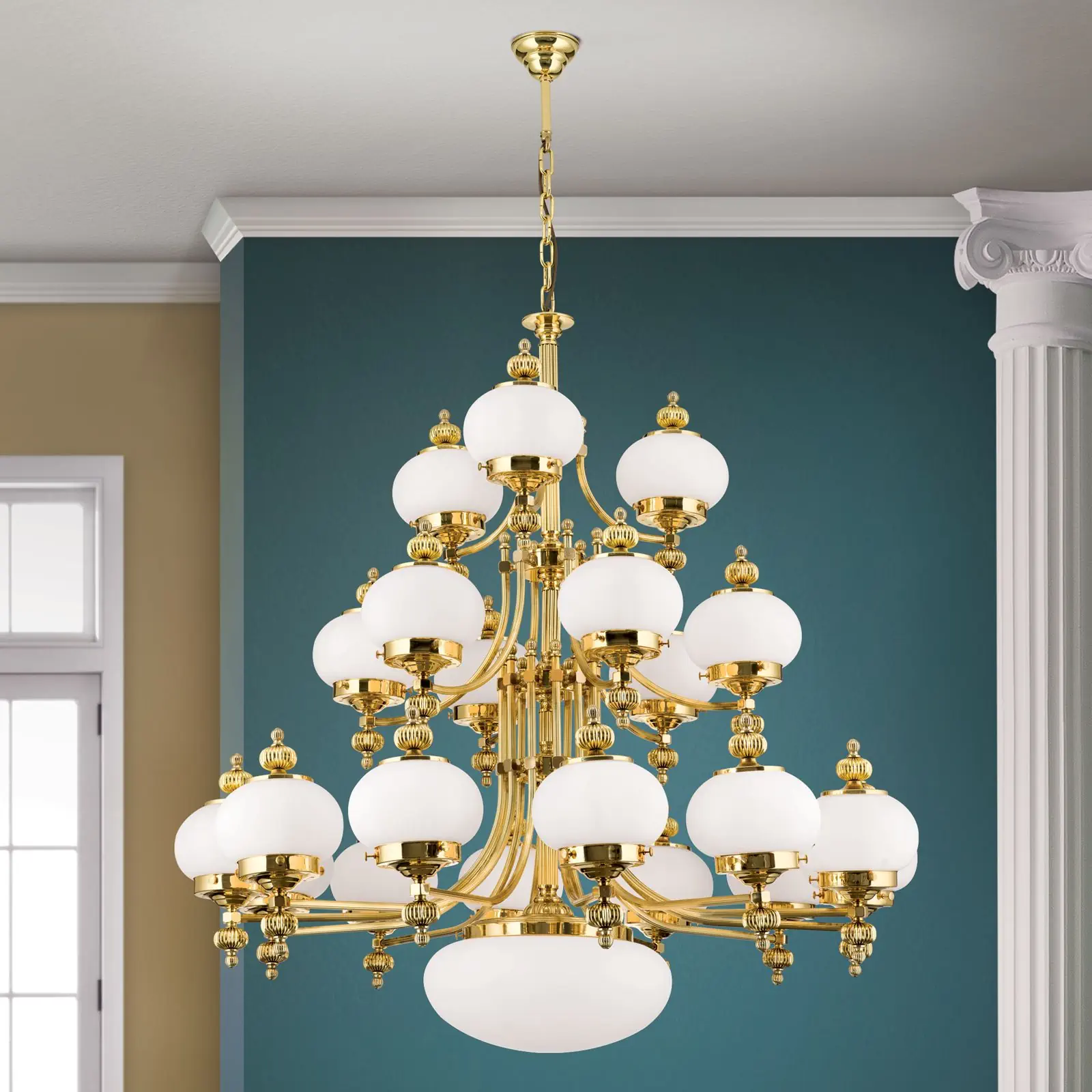 Luster WIENER NOSTALGIE, 22 izvora svetla, sjajni mesing, sa opal mat staklom, usmeren nagore - 2