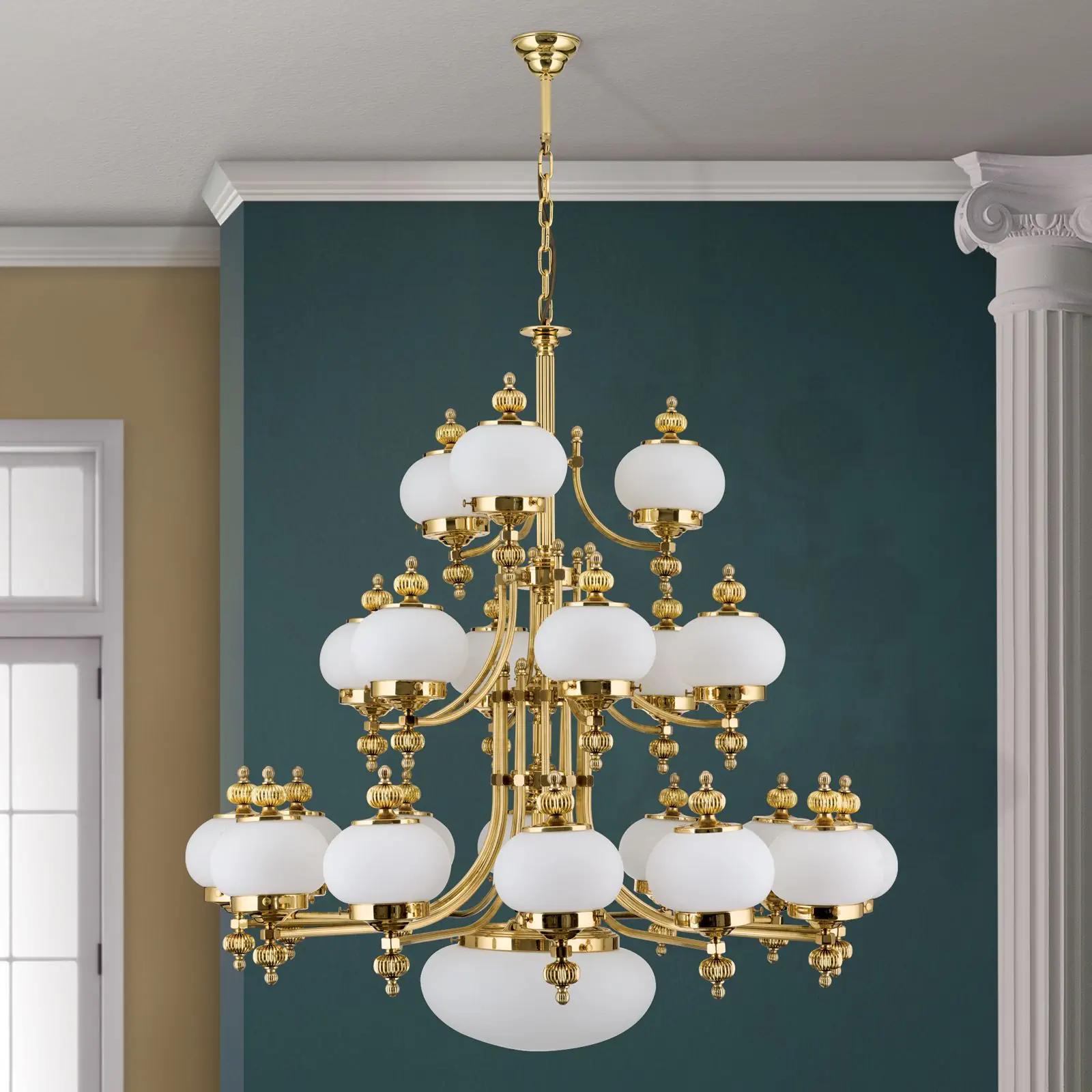 Luster WIENER NOSTALGIE, 22 izvora svetla, sjajni mesing, sa opal mat staklom, usmeren nagore - 3