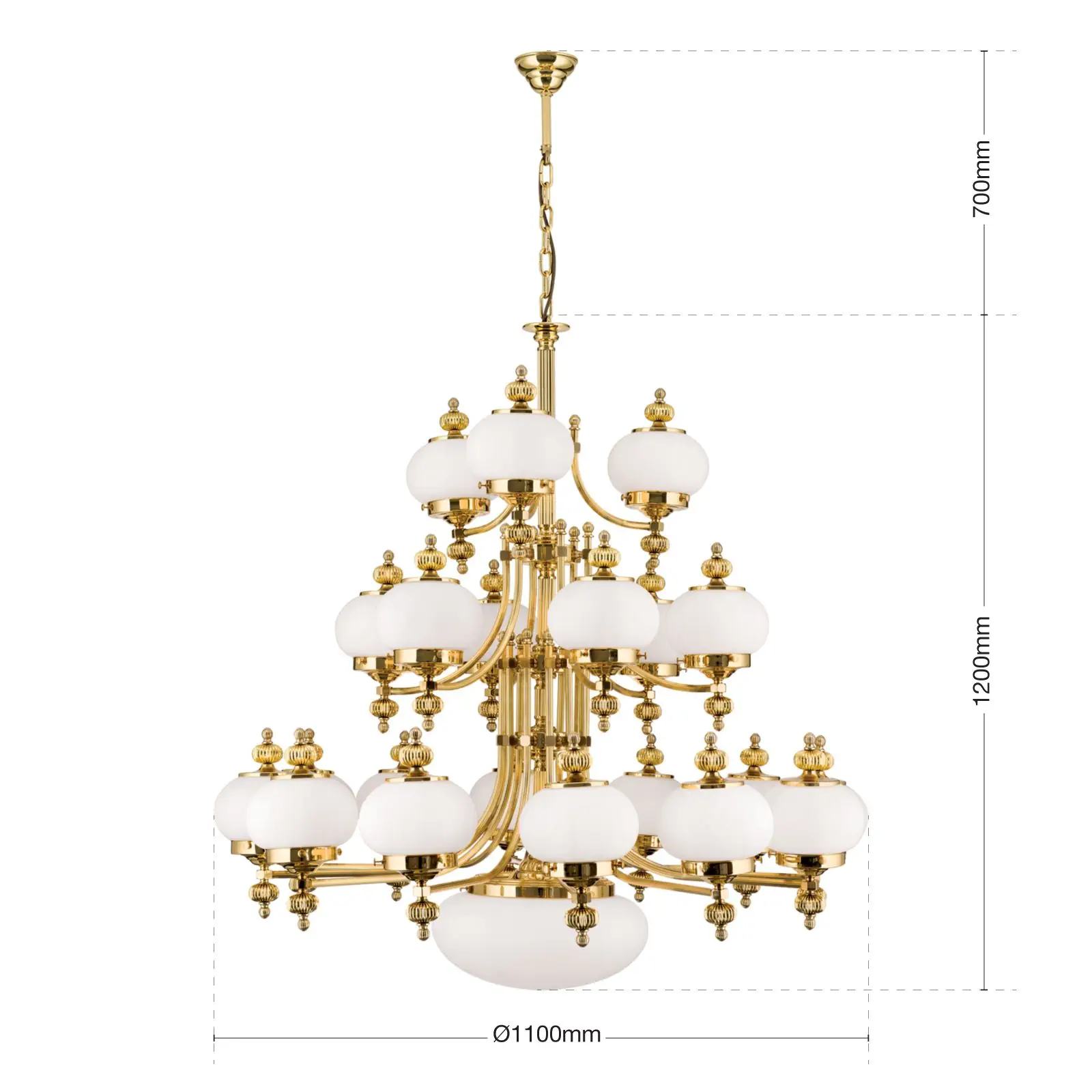 Luster WIENER NOSTALGIE, 22 izvora svetla, sjajni mesing, sa opal mat staklom, usmeren nagore - 7