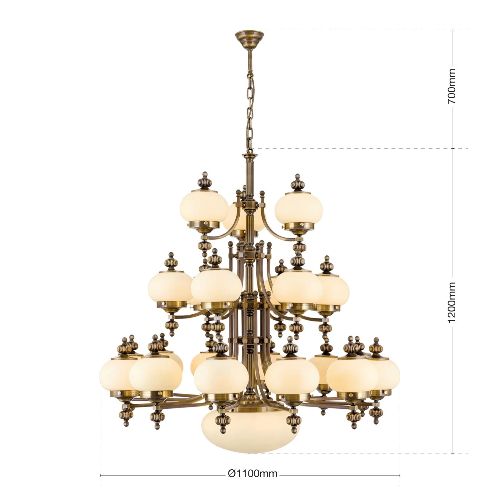 Luster WIENER NOSTALGIE, 12+6+3+1 izvora svetla, nagore, antik mesing, šampanj mat staklo - 7