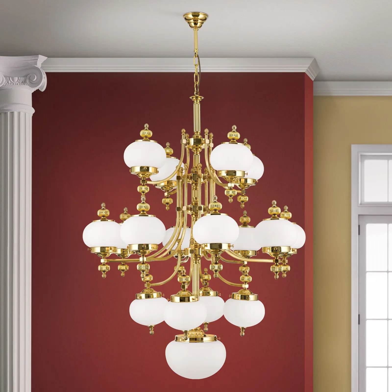 Luster WIENER NOSTALGIE, 17 izvora svetla, sjajni mesing, sa opal mat staklom, usmeren nagore