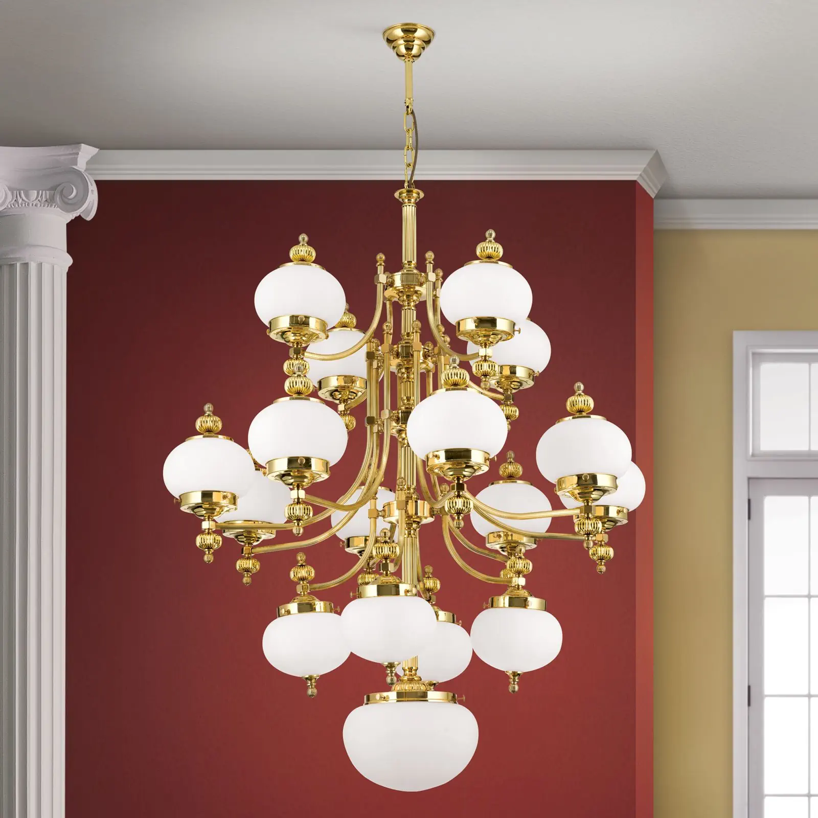 Luster WIENER NOSTALGIE, 17 izvora svetla, sjajni mesing, sa opal mat staklom, usmeren nagore - 2