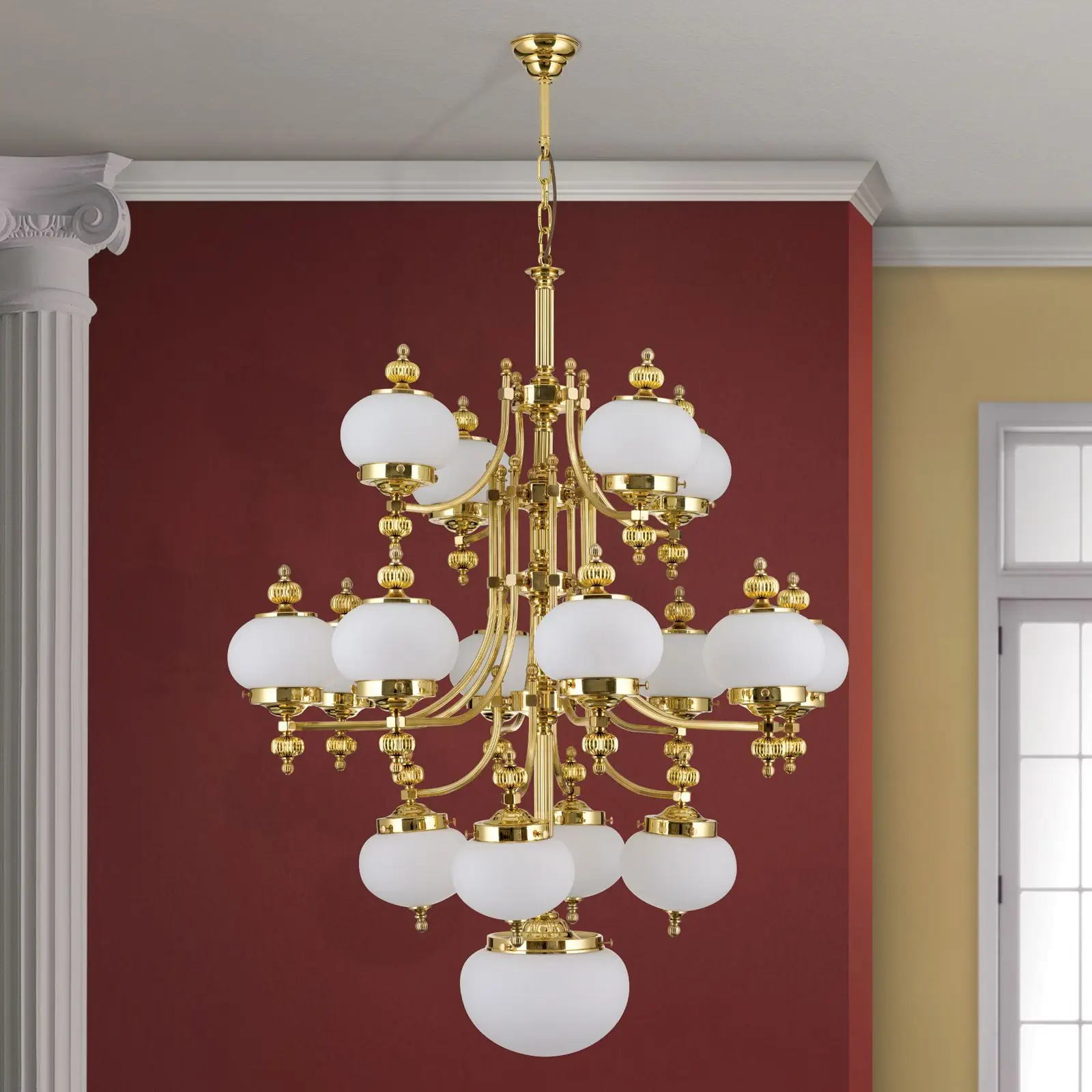 Luster WIENER NOSTALGIE, 17 izvora svetla, sjajni mesing, sa opal mat staklom, usmeren nagore - 3