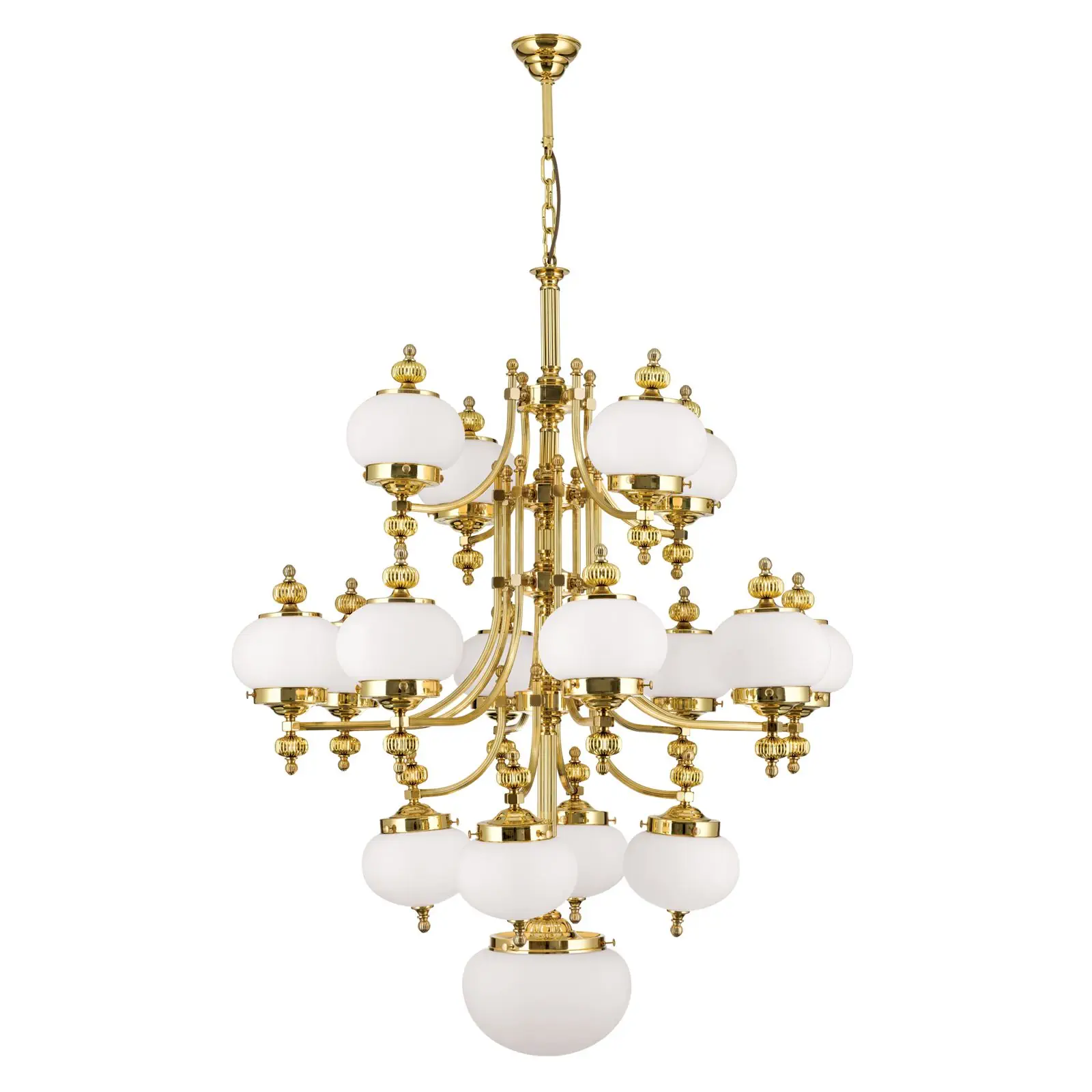 Luster WIENER NOSTALGIE, 17 izvora svetla, sjajni mesing, sa opal mat staklom, usmeren nagore - 4