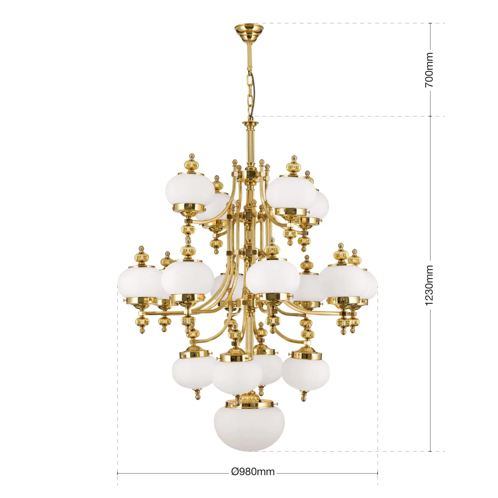 Luster WIENER NOSTALGIE, 17 izvora svetla, sjajni mesing, sa opal mat staklom, usmeren nagore - 7