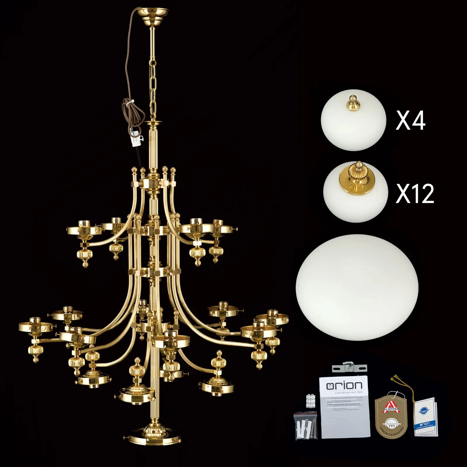 Luster WIENER NOSTALGIE, 17 izvora svetla, sjajni mesing, sa opal mat staklom, usmeren nagore - 8