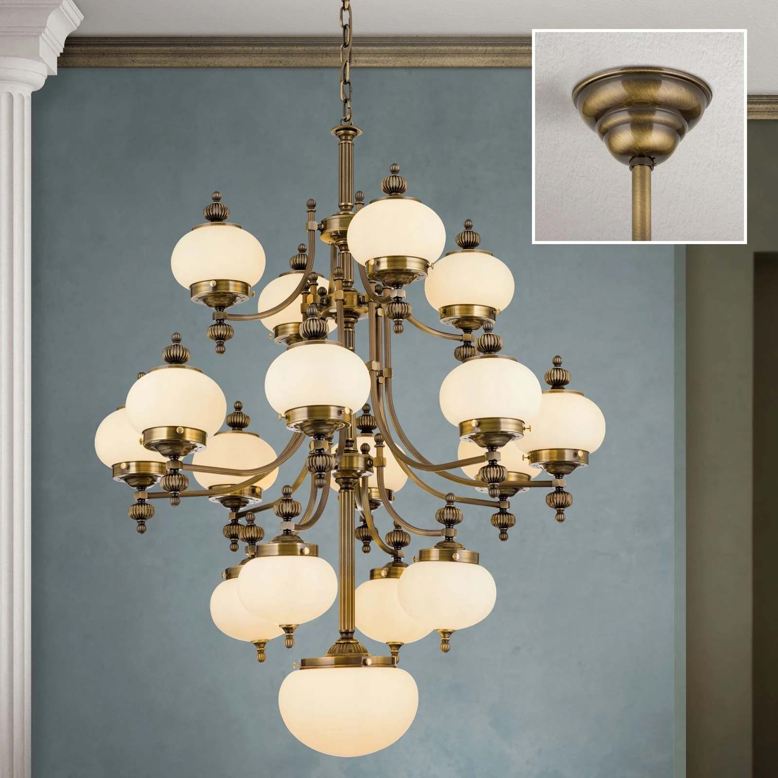 Luster WIENER NOSTALGIE, 4+8+4+1 izvora svetla, nagore, antik mesing, šampanj mat staklo - 2