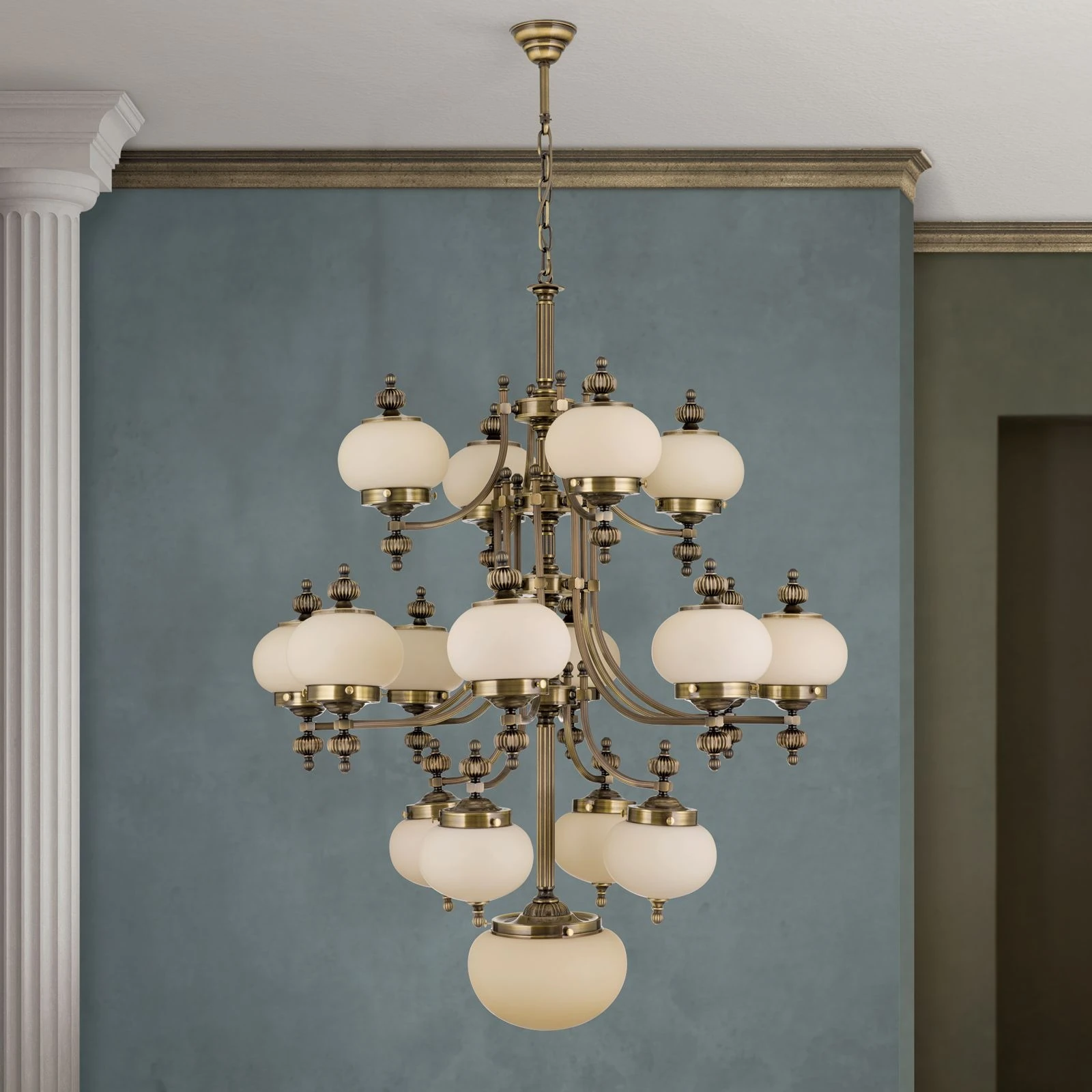 Luster WIENER NOSTALGIE, 4+8+4+1 izvora svetla, nagore, antik mesing, šampanj mat staklo - 3