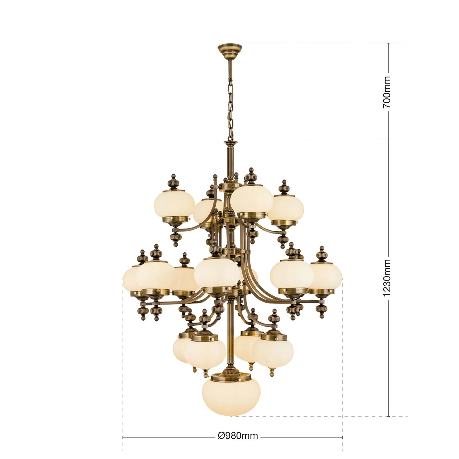 Luster WIENER NOSTALGIE, 4+8+4+1 izvora svetla, nagore, antik mesing, šampanj mat staklo - 7