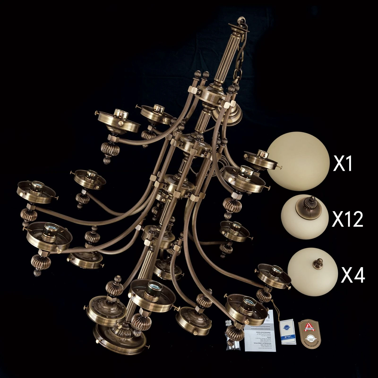 Luster WIENER NOSTALGIE, 4+8+4+1 izvora svetla, nagore, antik mesing, šampanj mat staklo - 8