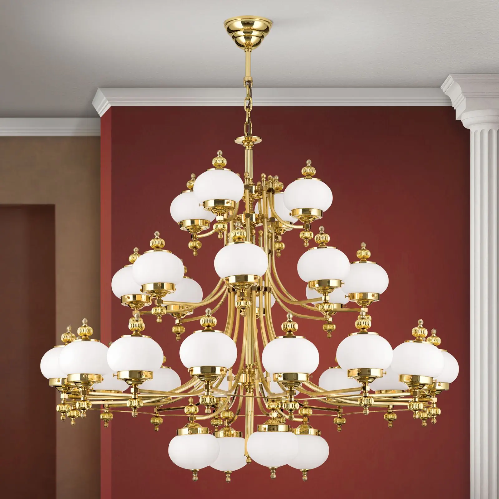 Luster WIENER NOSTALGIE, 32 izvora svetla, sjajni mesing, sa opal mat staklom, usmeren nagore - 2