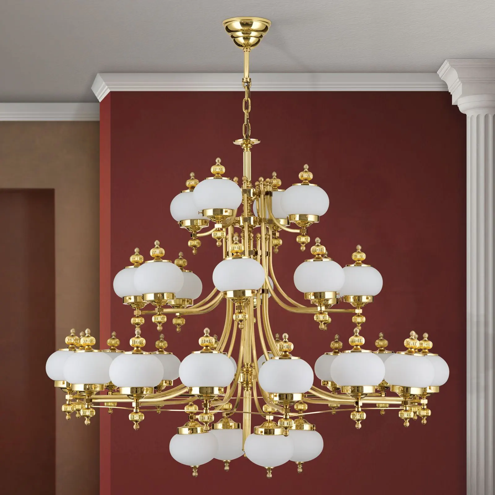 Luster WIENER NOSTALGIE, 32 izvora svetla, sjajni mesing, sa opal mat staklom, usmeren nagore - 3