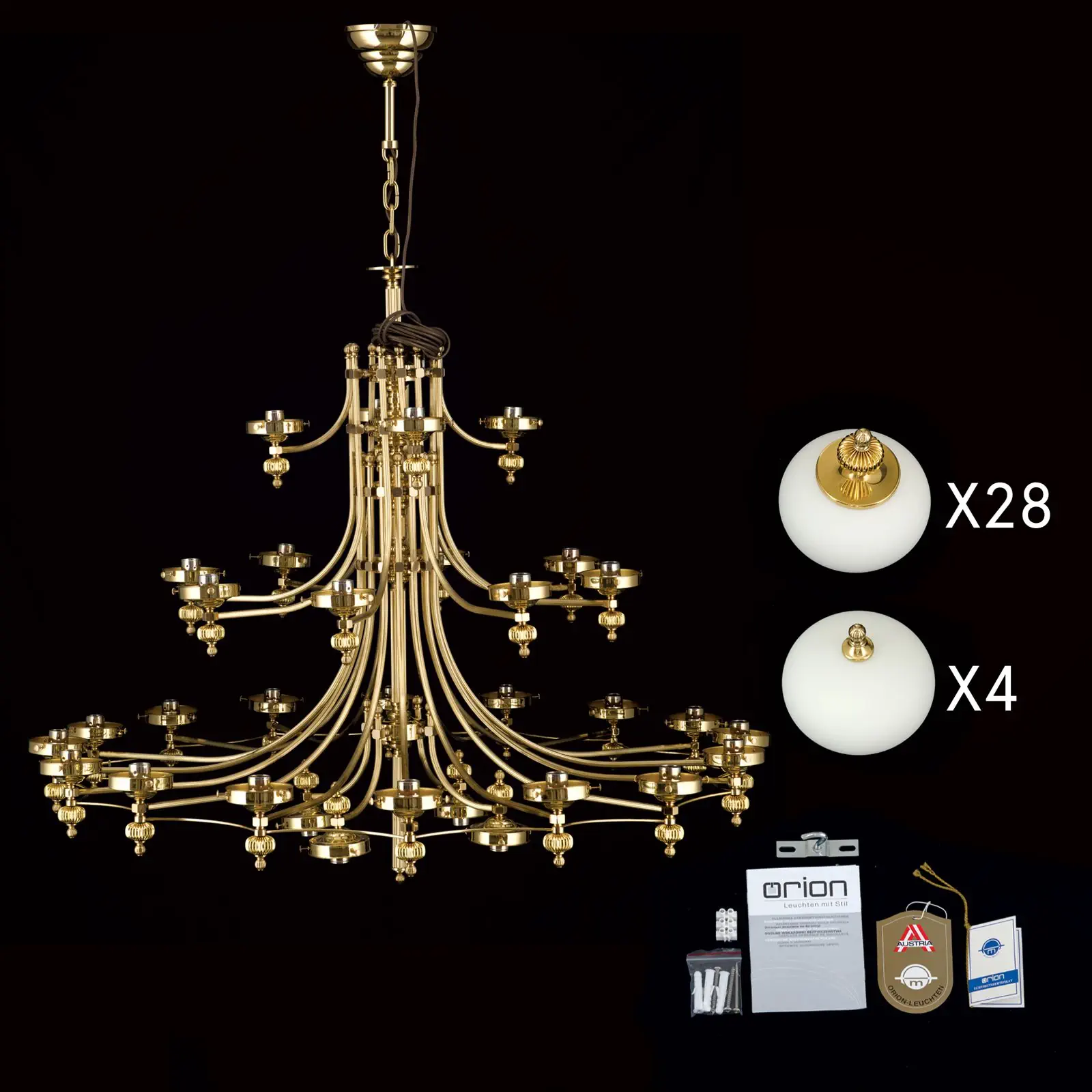 Luster WIENER NOSTALGIE, 32 izvora svetla, sjajni mesing, sa opal mat staklom, usmeren nagore - 8