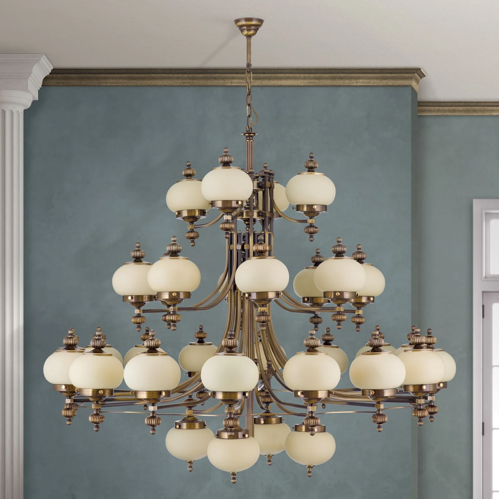 Luster WIENER NOSTALGIE, 4+16+8+4 izvora svetla, nagore, antik mesing, šampanj mat staklo - 3