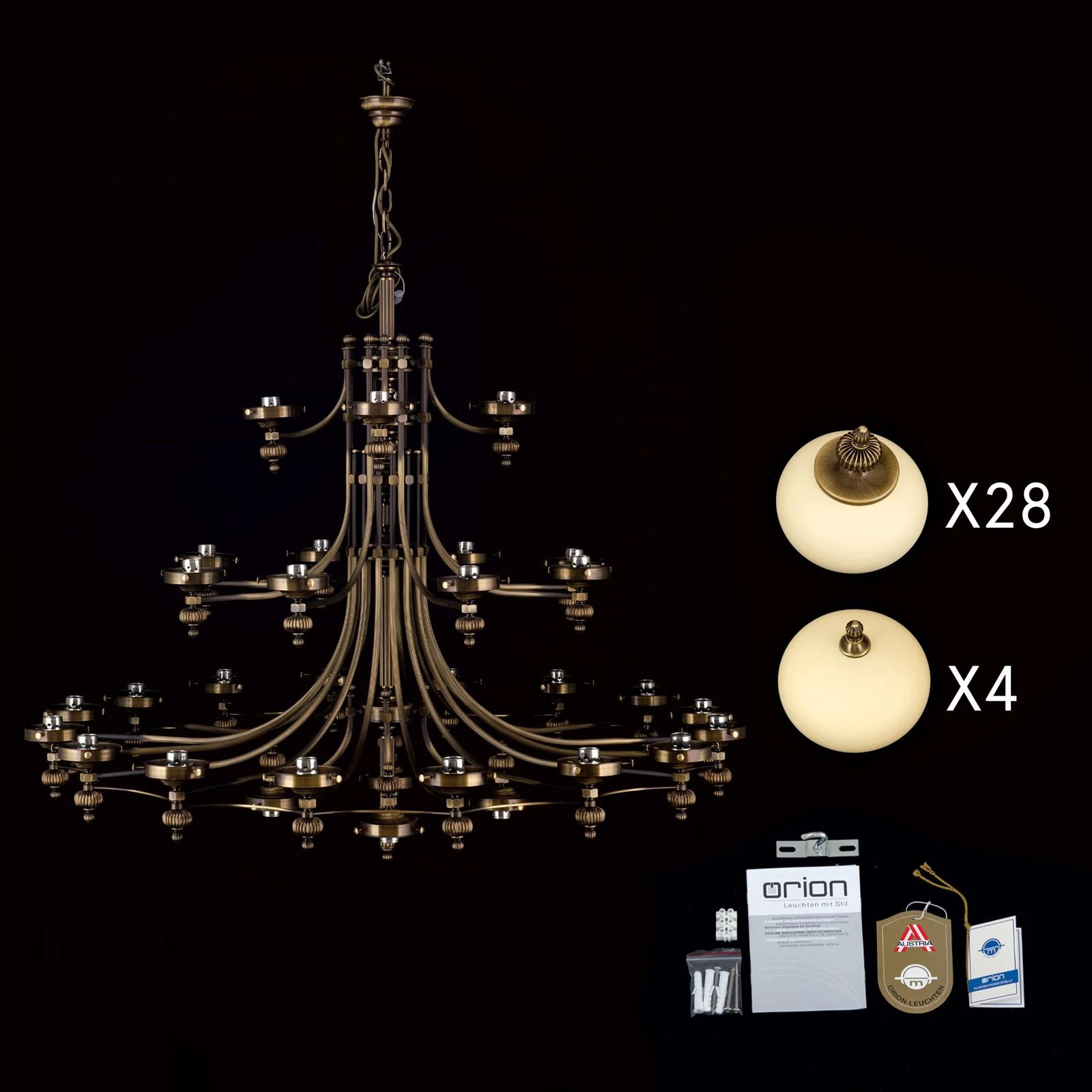 Luster WIENER NOSTALGIE, 4+16+8+4 izvora svetla, nagore, antik mesing, šampanj mat staklo - 8