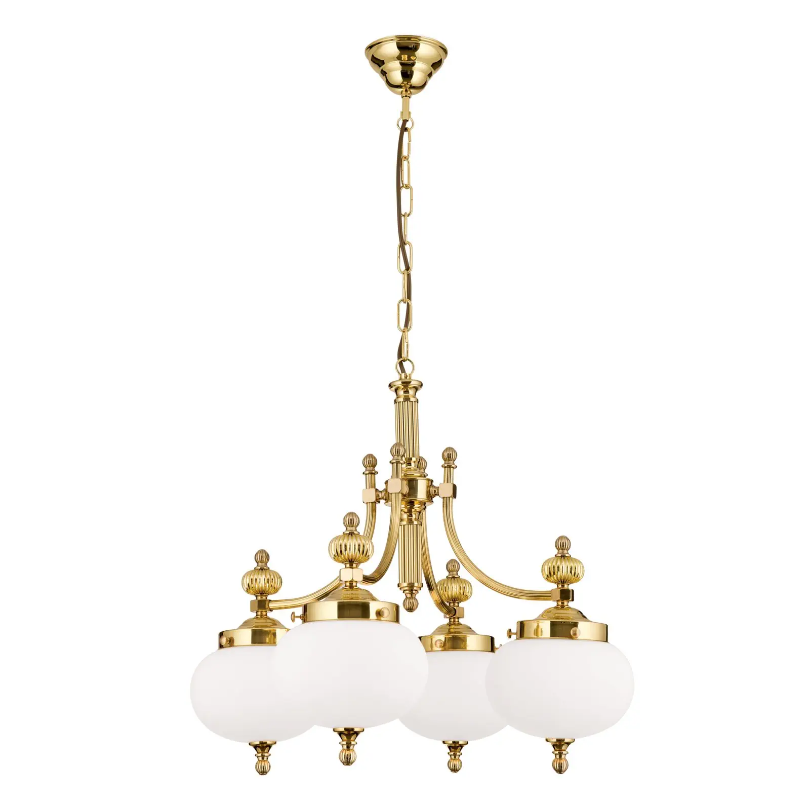 Luster WIENER NOSTALGIE, 4 izvora svetla, sjajni mesing, sa opal mat staklom, usmeren nadole - 4