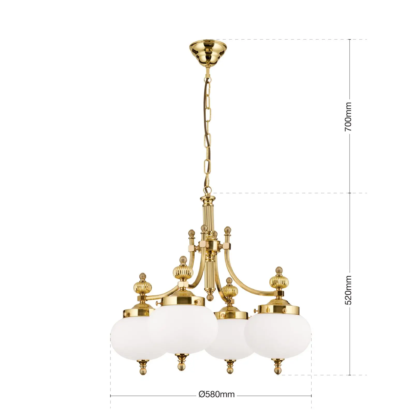 Luster WIENER NOSTALGIE, 4 izvora svetla, sjajni mesing, sa opal mat staklom, usmeren nadole - 7