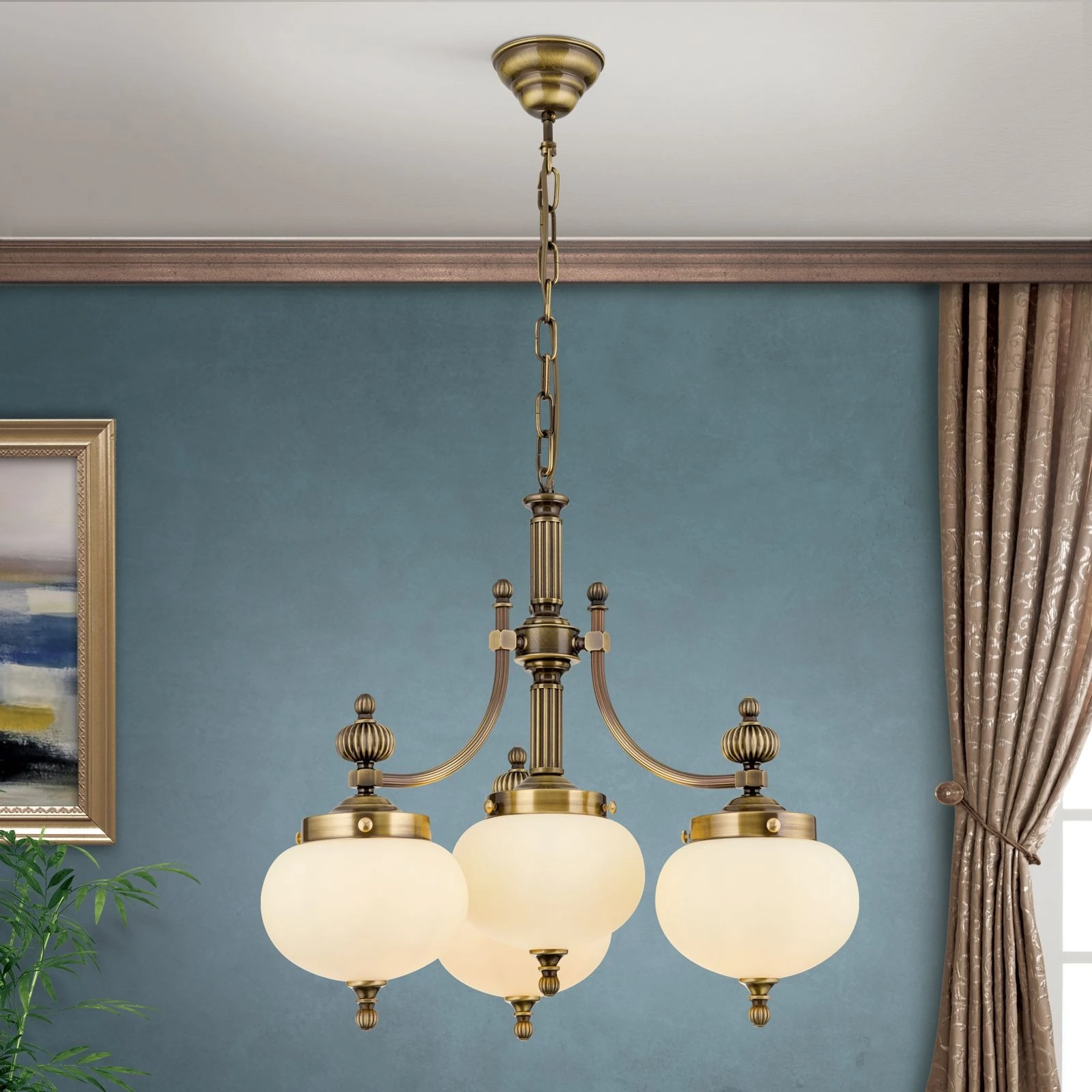 Luster WIENER NOSTALGIE, 3+1 izvora svetla, nadole, antik mesing, šampanj mat staklo - 1