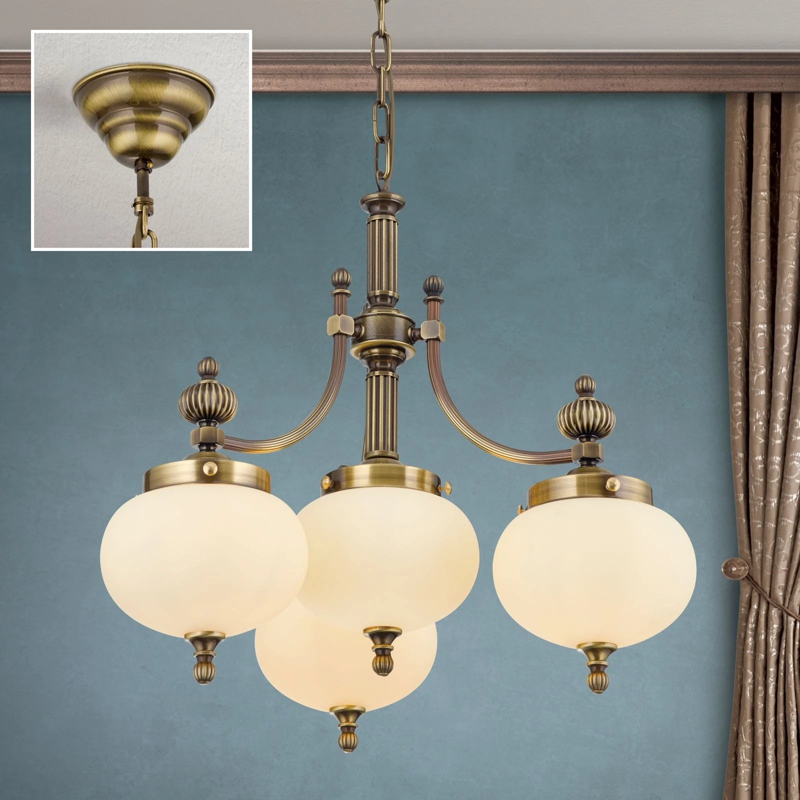 Luster WIENER NOSTALGIE, 3+1 izvora svetla, nadole, antik mesing, šampanj mat staklo - 2