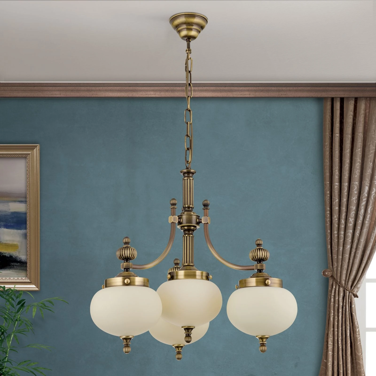 Luster WIENER NOSTALGIE, 3+1 izvora svetla, nadole, antik mesing, šampanj mat staklo - 3