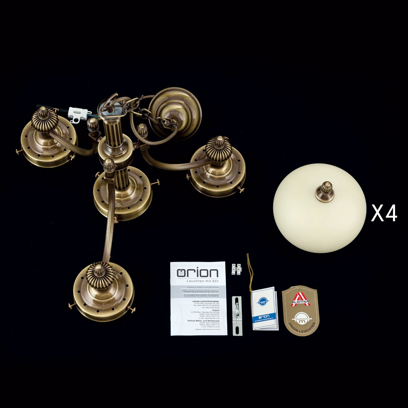 Luster WIENER NOSTALGIE, 3+1 izvora svetla, nadole, antik mesing, šampanj mat staklo - 8