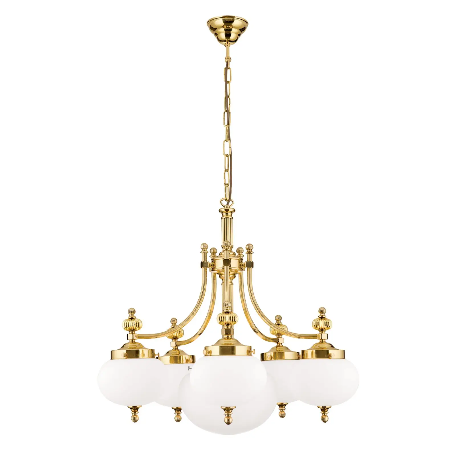 Luster WIENER NOSTALGIE, 5+1 izvora svetla, sjajni mesing, sa opal mat staklom, usmeren nadole - 4