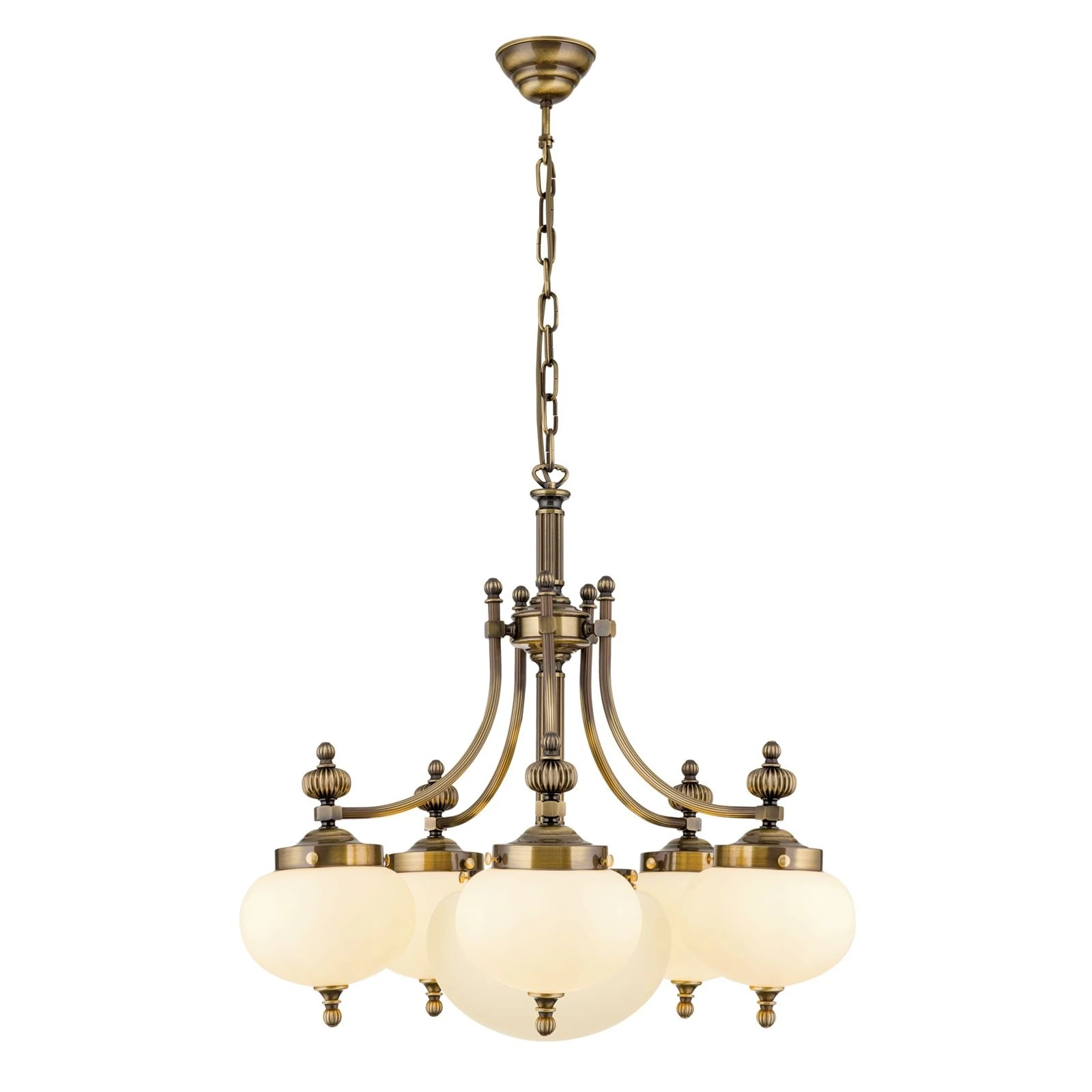 Luster WIENER NOSTALGIE, 5+1 izvora svetla, nadole, antik mesing, šampanj mat staklo - 4