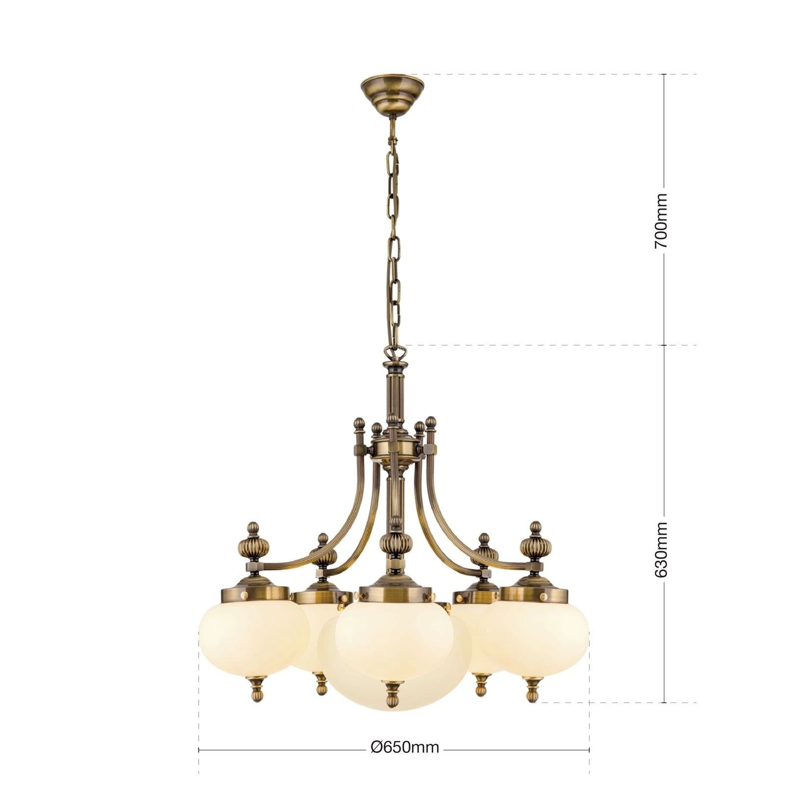 Luster WIENER NOSTALGIE, 5+1 izvora svetla, nadole, antik mesing, šampanj mat staklo - 7