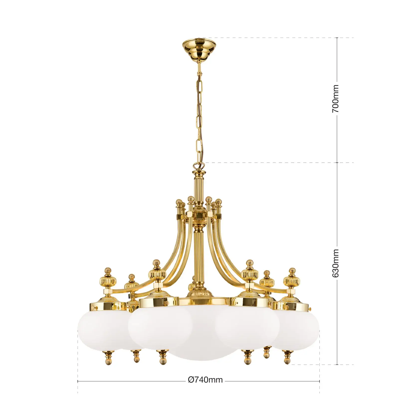 Luster WIENER NOSTALGIE, 7+1 izvora svetla, sjajni mesing, sa opal mat staklom, usmeren nadole - 7