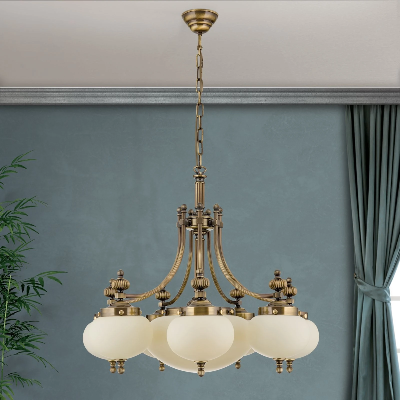 Luster WIENER NOSTALGIE, 7+1 izvora svetla, nadole, antik mesing, šampanj mat staklo - 3