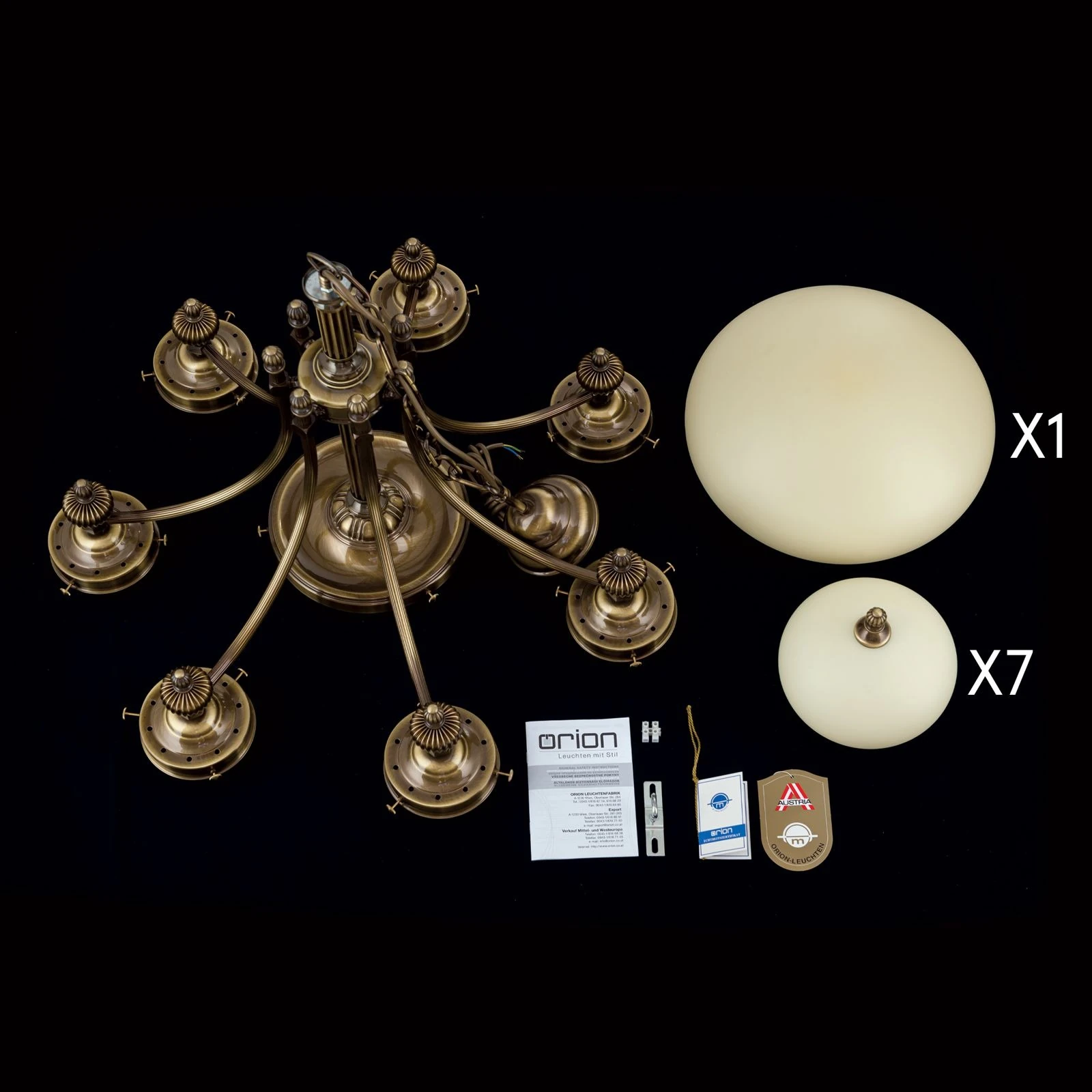Luster WIENER NOSTALGIE, 7+1 izvora svetla, nadole, antik mesing, šampanj mat staklo - 8