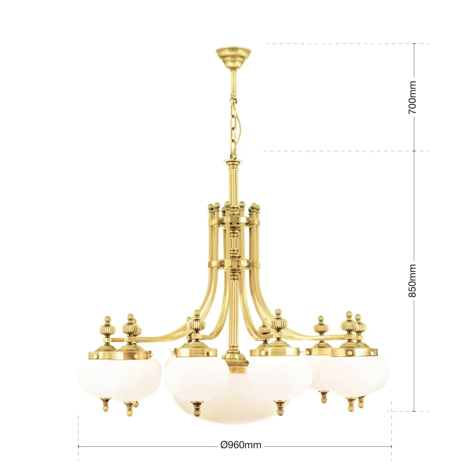 Luster WIENER NOSTALGIE, 10+1 izvora svetla, sjajni mesing, sa opal mat staklom, usmeren nadole - 4