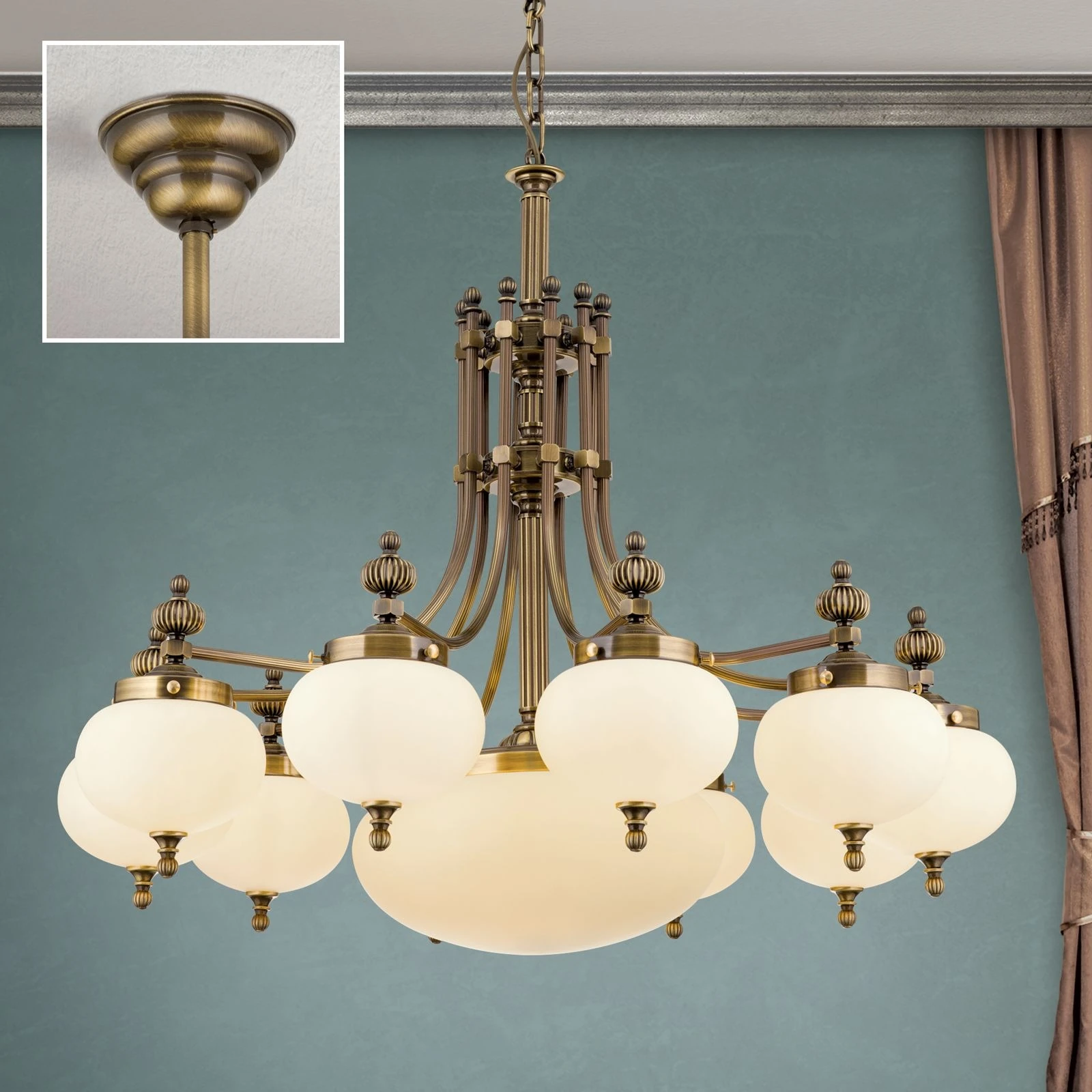 Luster WIENER NOSTALGIE, 10+1 izvora svetla, nadole, sjajni mesing, sjajni šampanj abažuri - 2