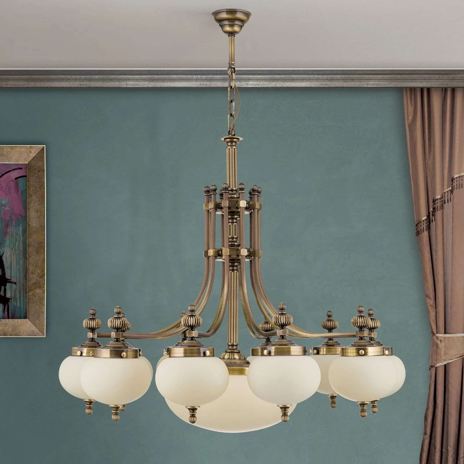 Luster WIENER NOSTALGIE, 10+1 izvora svetla, nadole, sjajni mesing, sjajni šampanj abažuri - 3