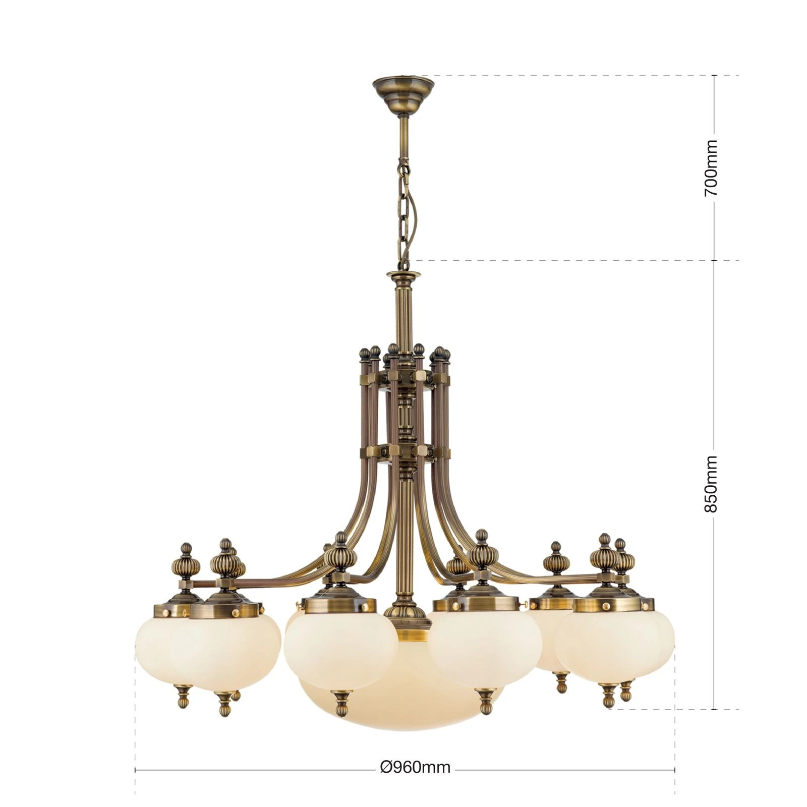 Luster WIENER NOSTALGIE, 10+1 izvora svetla, nadole, sjajni mesing, sjajni šampanj abažuri - 7